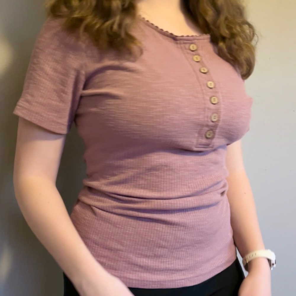 Pink Y2K Placket Crop Top Brown Buttons